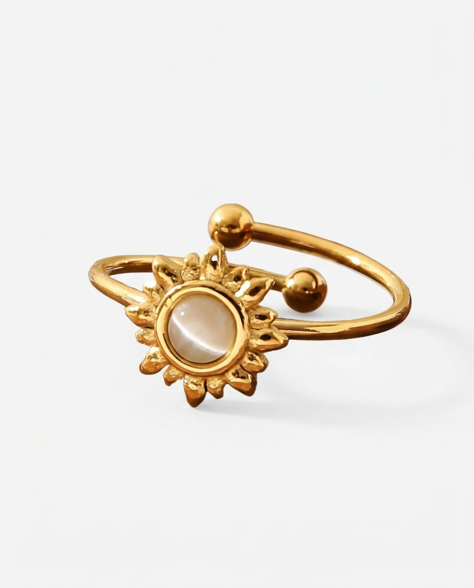 Vintage Sunburst Cat Eye Adjustable Ring