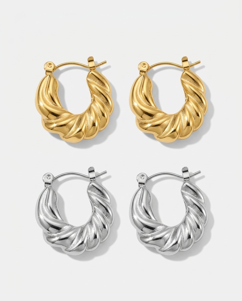 Minimalist Geometric Textured Hoop Earrings - Image 4