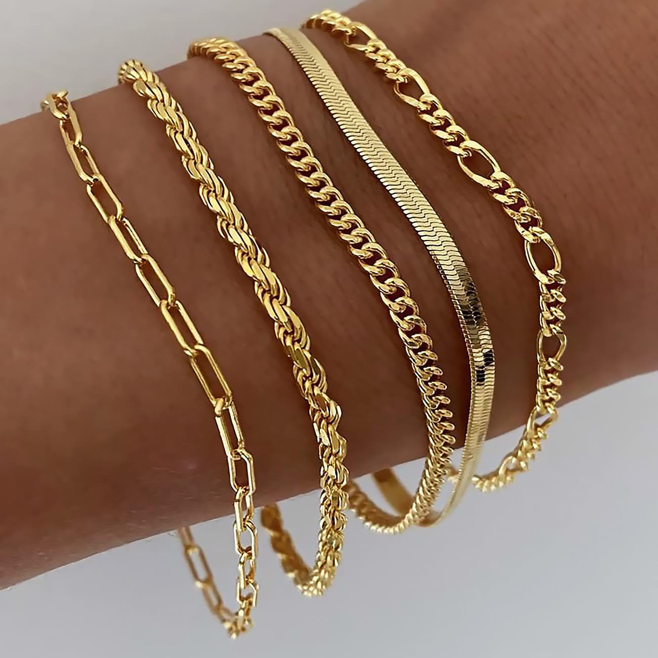 Layered Cuban And Paperclip Chain Bracelet Set - Image 4