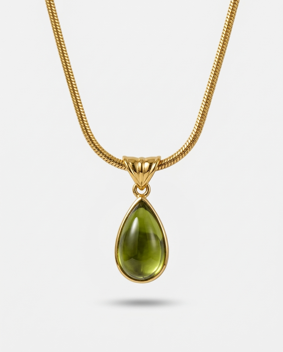 Vintage Olive Green Teardrop Pendant Necklace