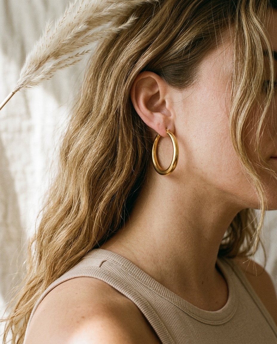 Vintage 18K Gold Plated Large Hoop Earrings