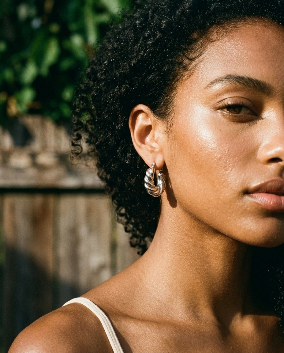 Minimalist Geometric Textured Hoop Earrings - Image 3