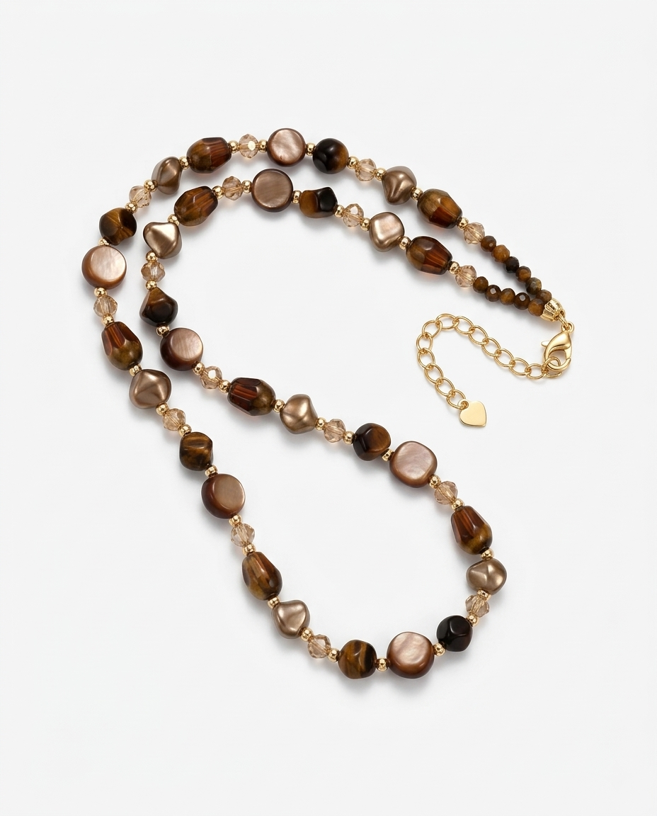 Vintage Tiger Eye and Brown Pearl Beaded Necklace