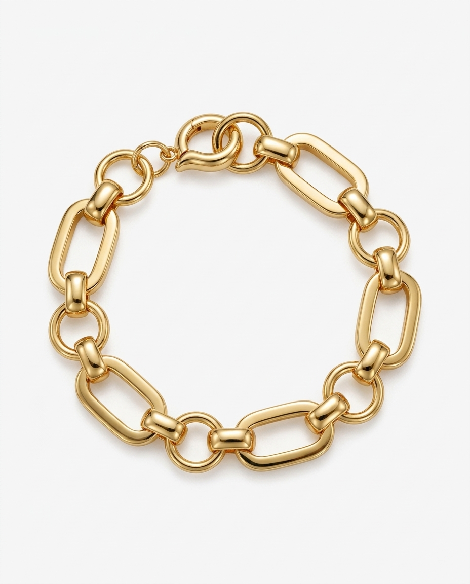 Vintage 18K Gold Plated Round Clasp Chain Bracelet