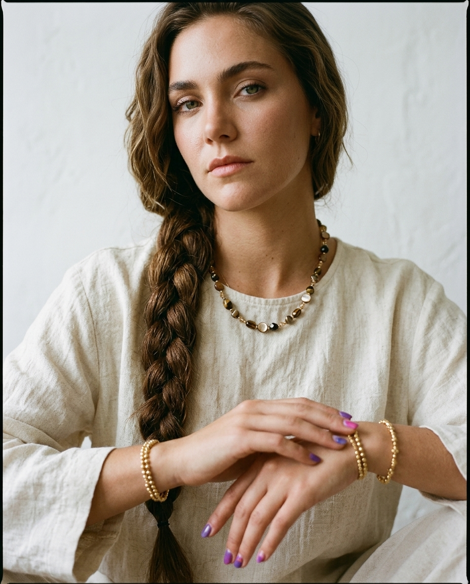 Vintage Tiger Eye and Brown Pearl Beaded Necklace