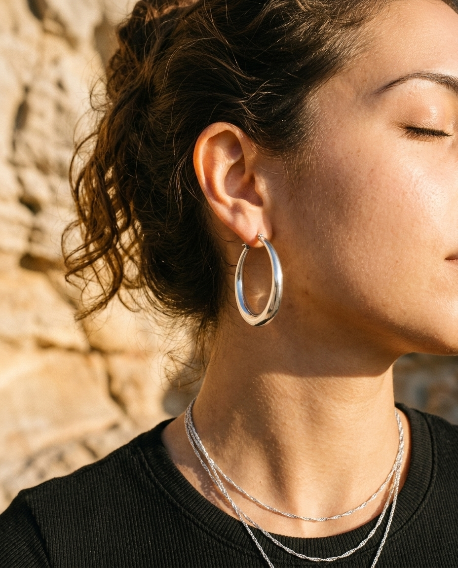 Vintage 18K Gold Plated Large Hoop Earrings - Image 3