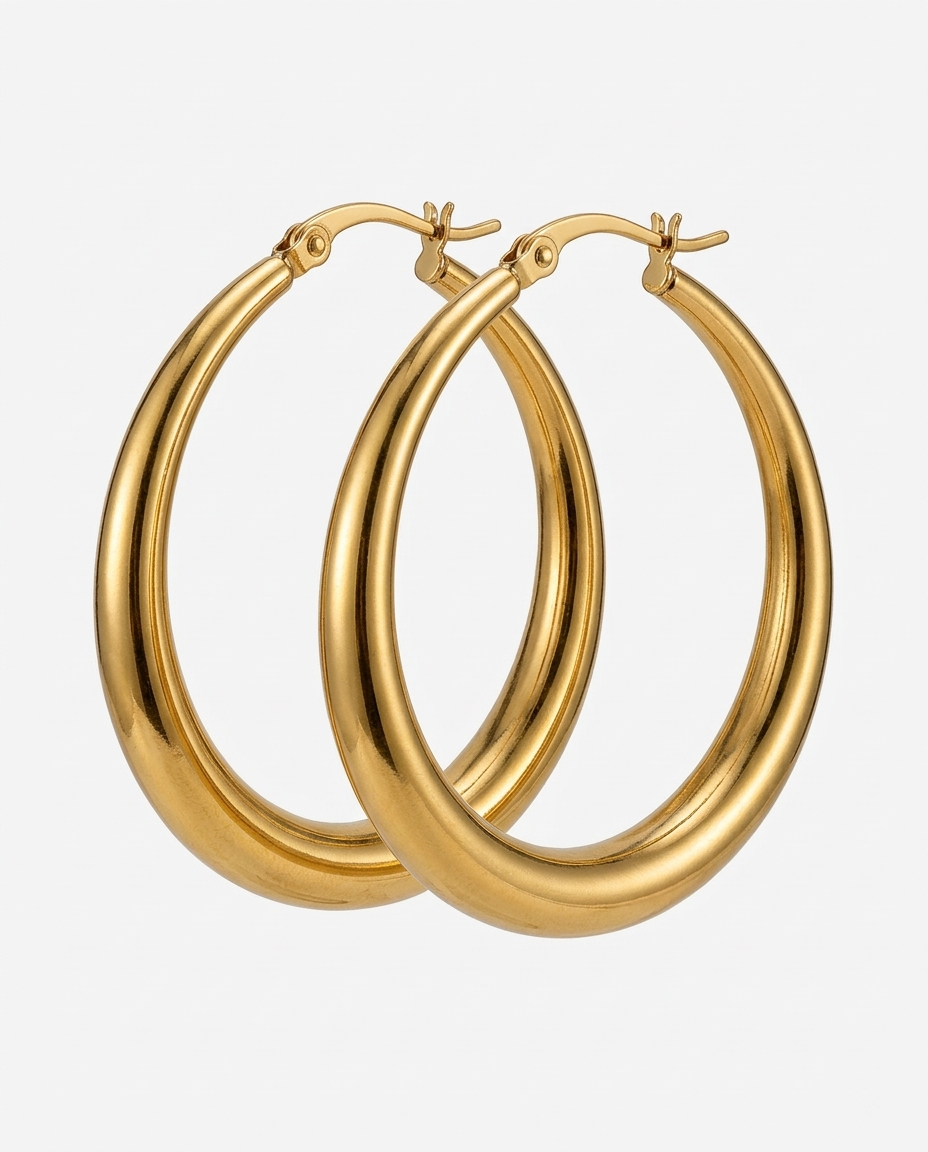 Vintage 18K Gold Plated Large Hoop Earrings
