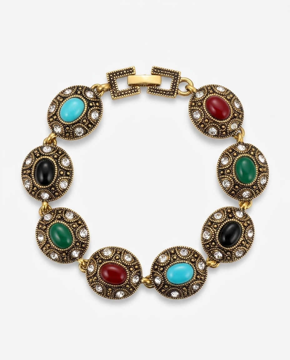 Vintage Oval Gemstone Rhinestone Bracelet
