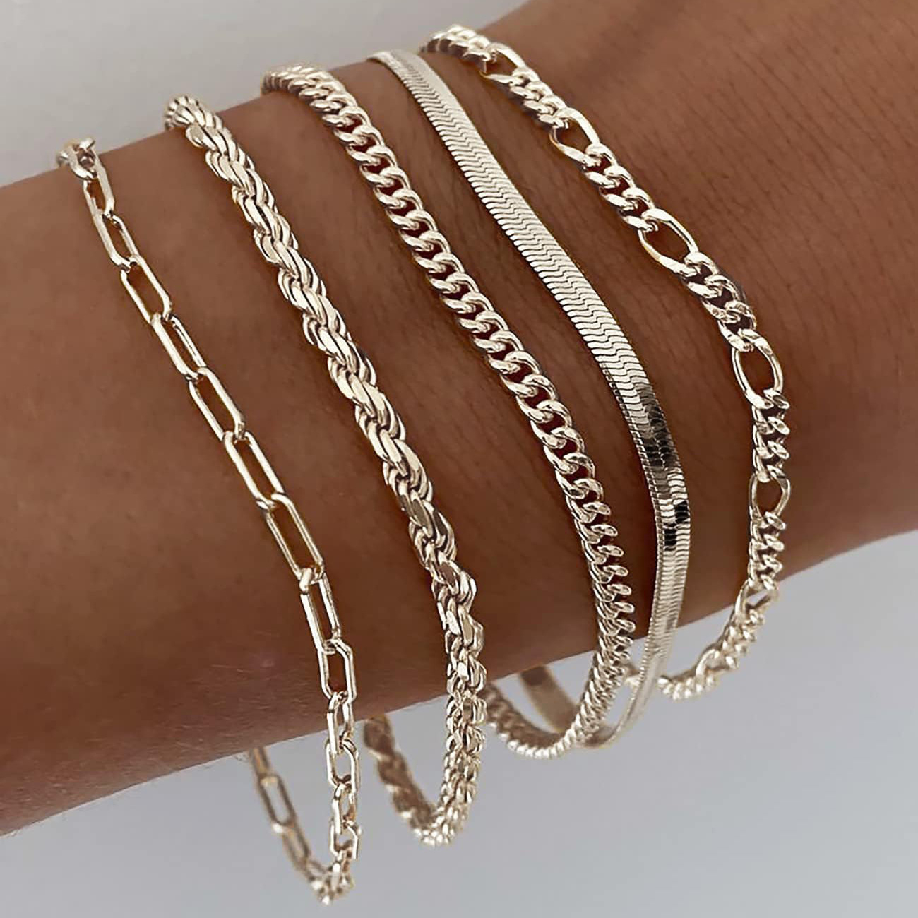 Layered Cuban And Paperclip Chain Bracelet Set - Image 5