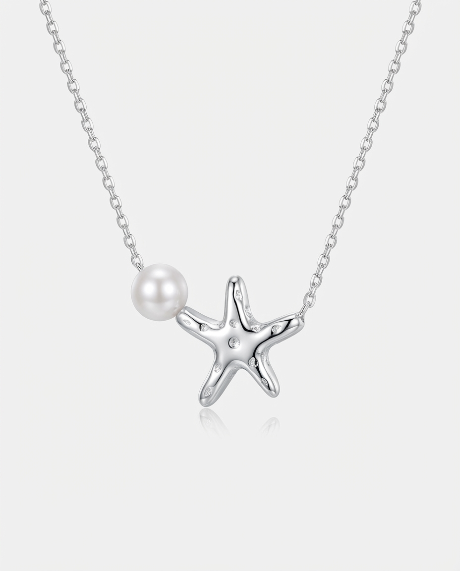 Delicate 925 Silver Starfish Pearl Necklace