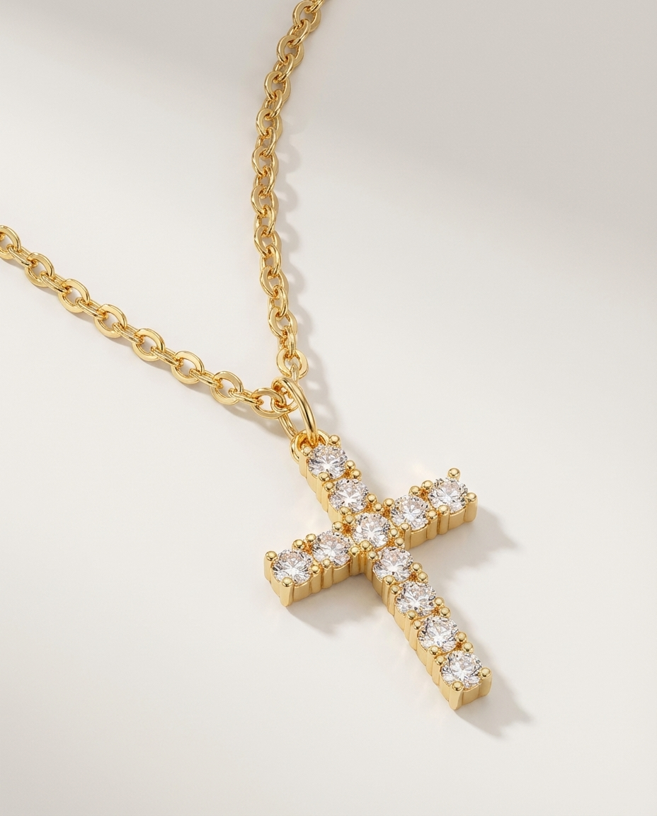 Tarnish-Free Zircon Cross Pendant Necklace - Image 4