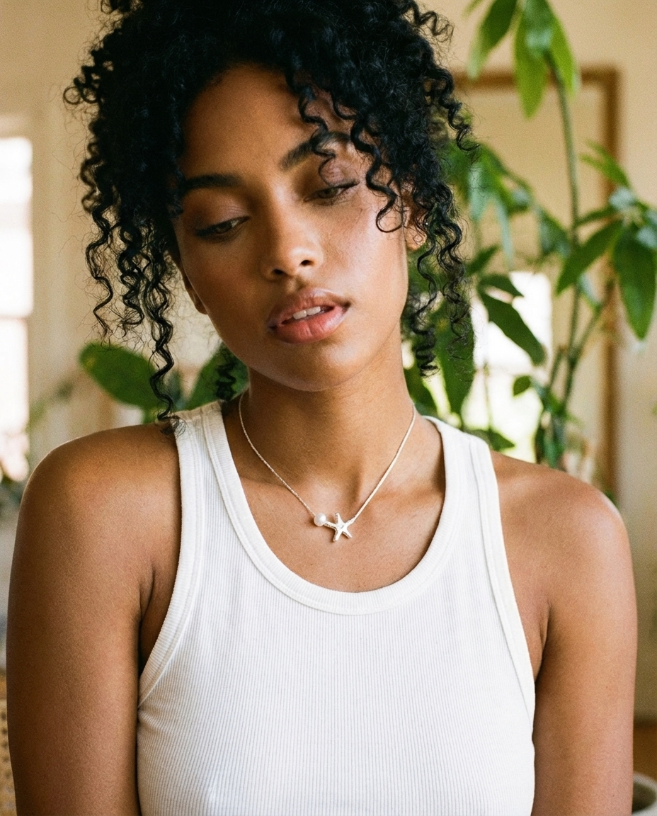 Delicate 925 Silver Starfish Pearl Necklace