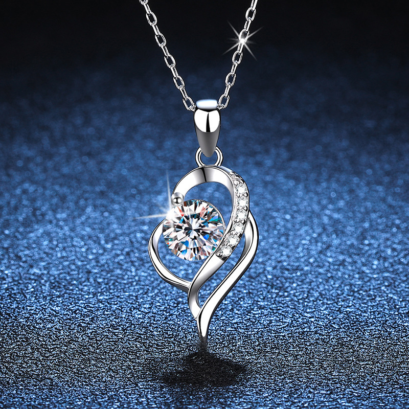 Romantic Moissanite Heart Pendant 925 Silver Necklace - Image 4