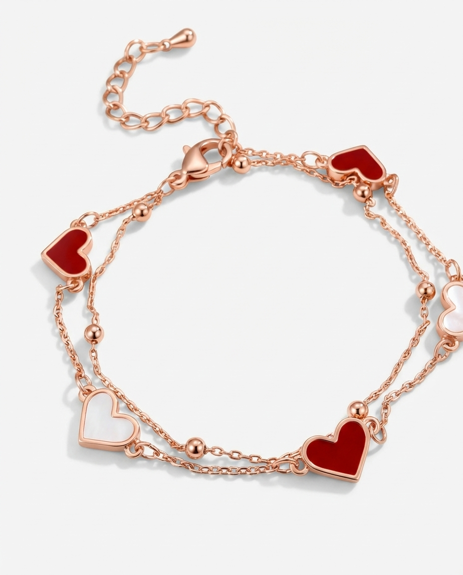 Vintage Layered Mother Of Pearl Heart Bracelet - Image 1