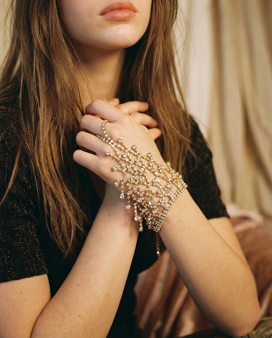 Elegant Rhinestone Mesh Tassel Bracelet